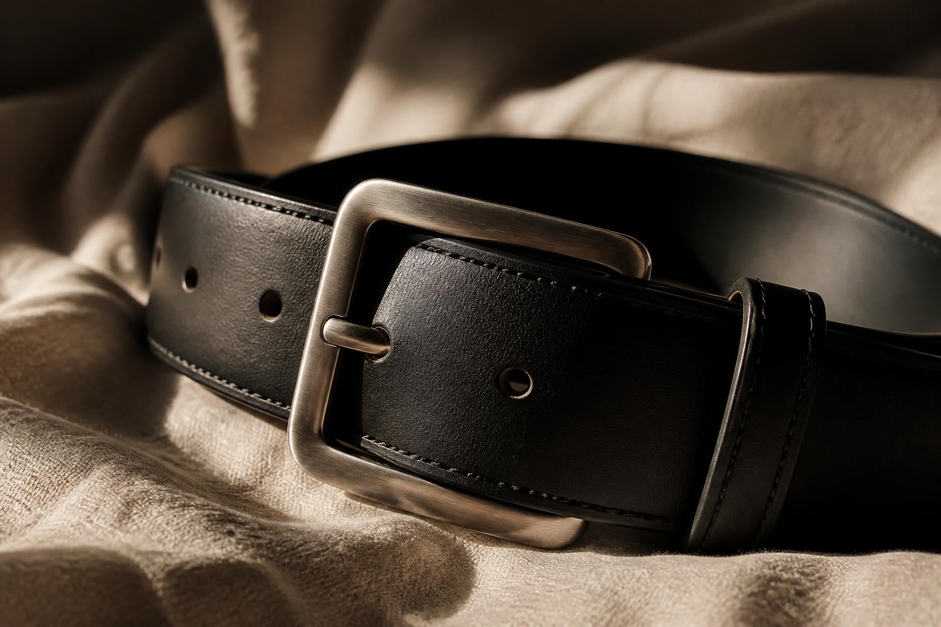Premium black leather belt with brushed metal buckle